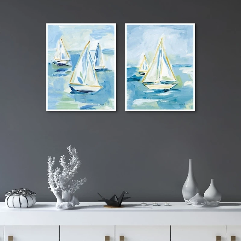 Blue Setting Sail Framed Canvas Prints, Set of 2
