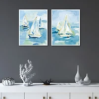 Blue Setting Sail Framed Canvas Prints, Set of 2