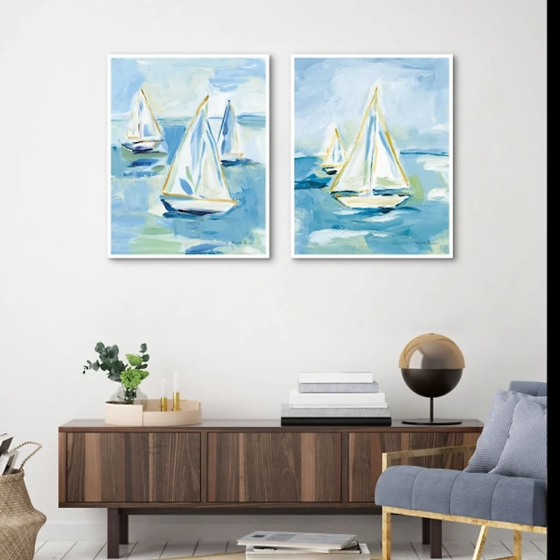 Blue Setting Sail Framed Canvas Prints, Set of 2