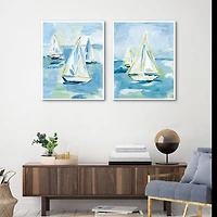 Blue Setting Sail Framed Canvas Prints, Set of 2