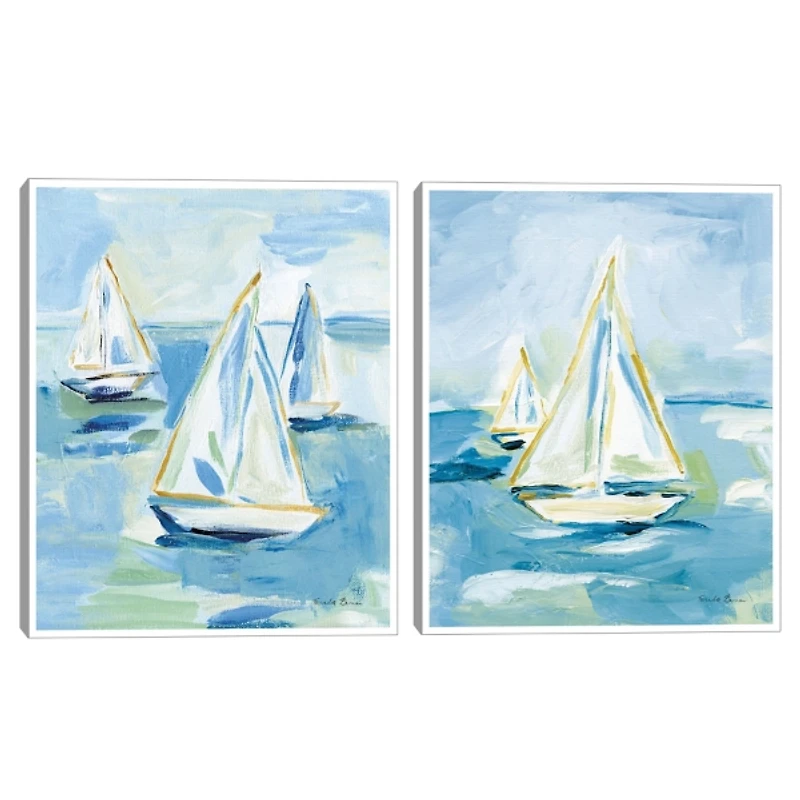 Blue Setting Sail Framed Canvas Prints, Set of 2