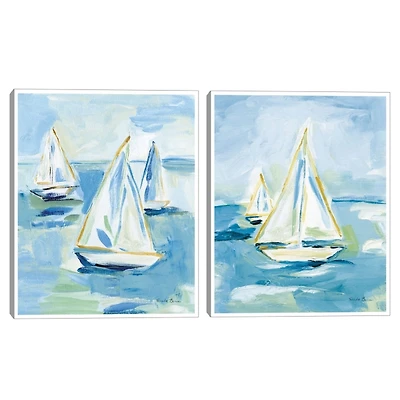 Blue Setting Sail Framed Canvas Prints, Set of 2