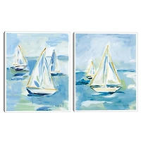 Blue Setting Sail Framed Canvas Prints, Set of 2