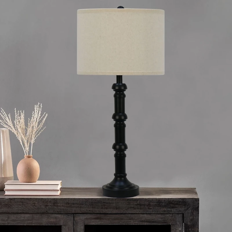 Satin Black Stacked Column Table Lamps, Set of 2