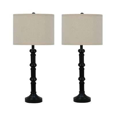 Satin Black Stacked Column Table Lamps, Set of 2