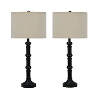 Satin Black Stacked Column Table Lamps, Set of 2