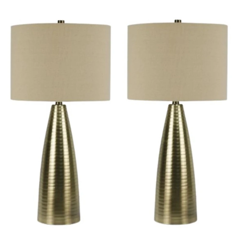 Gold Ribbed Tapered Table Lamps, Set of 2