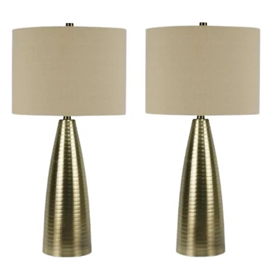 Gold Ribbed Tapered Table Lamps, Set of 2