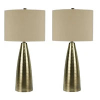 Gold Ribbed Tapered Table Lamps, Set of 2