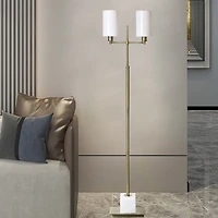 Brass Metal & Marble Twin Light Floor Lamp