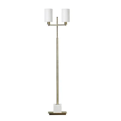 Brass Metal & Marble Twin Light Floor Lamp