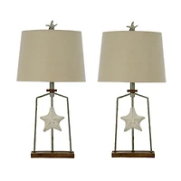 Antique Starfish Table Lamps, Set of 2