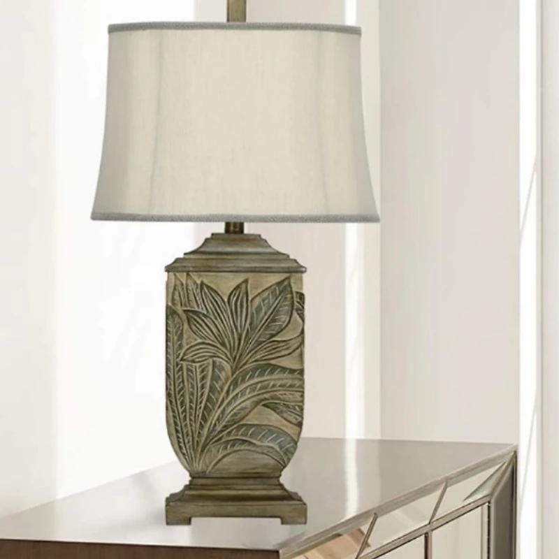 Green Embossed Leaves Table Lamp