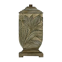 Green Embossed Leaves Table Lamps, Set of 2