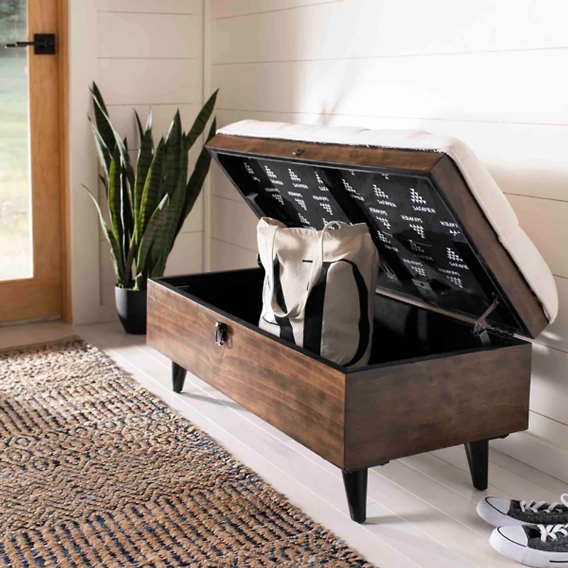 Beige Upholstered Wood Carlien Storage Bench