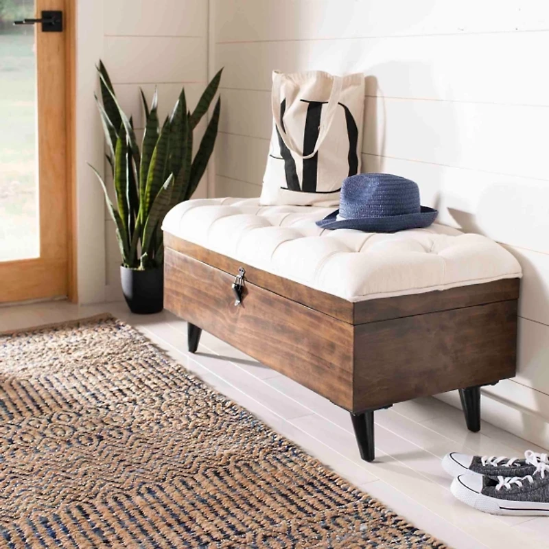 Beige Upholstered Wood Carlien Storage Bench