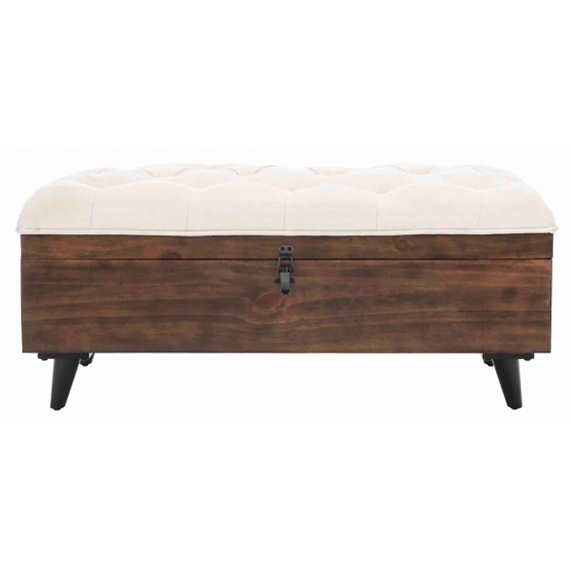 Beige Upholstered Wood Carlien Storage Bench