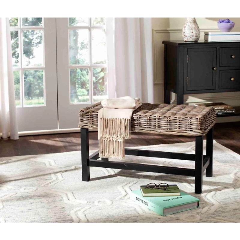 Graywash Woven Rattan Zula Bench