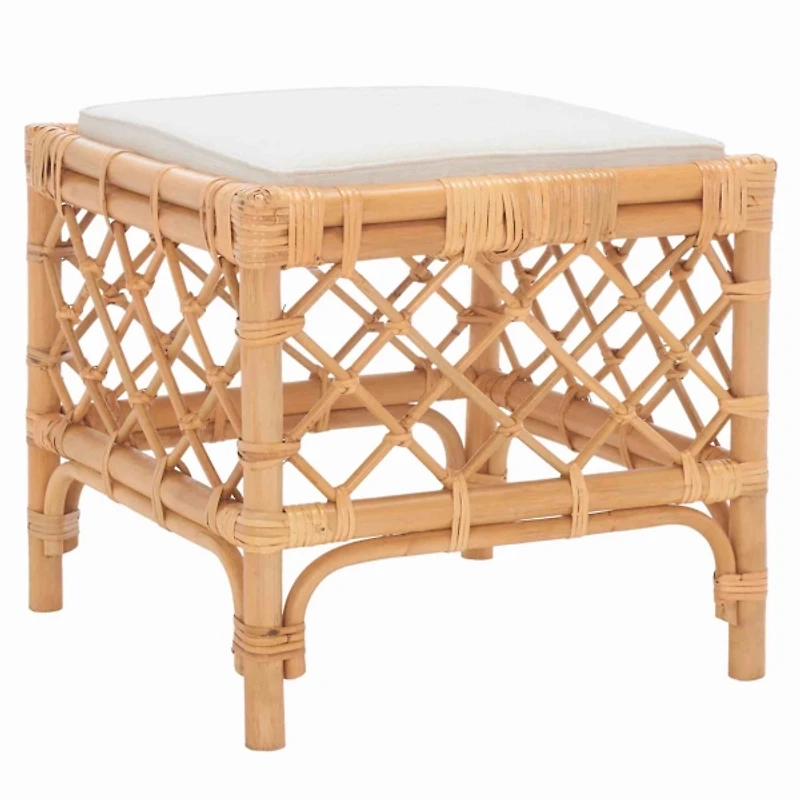 Natural Rattan Upholstered Larroux Ottoman
