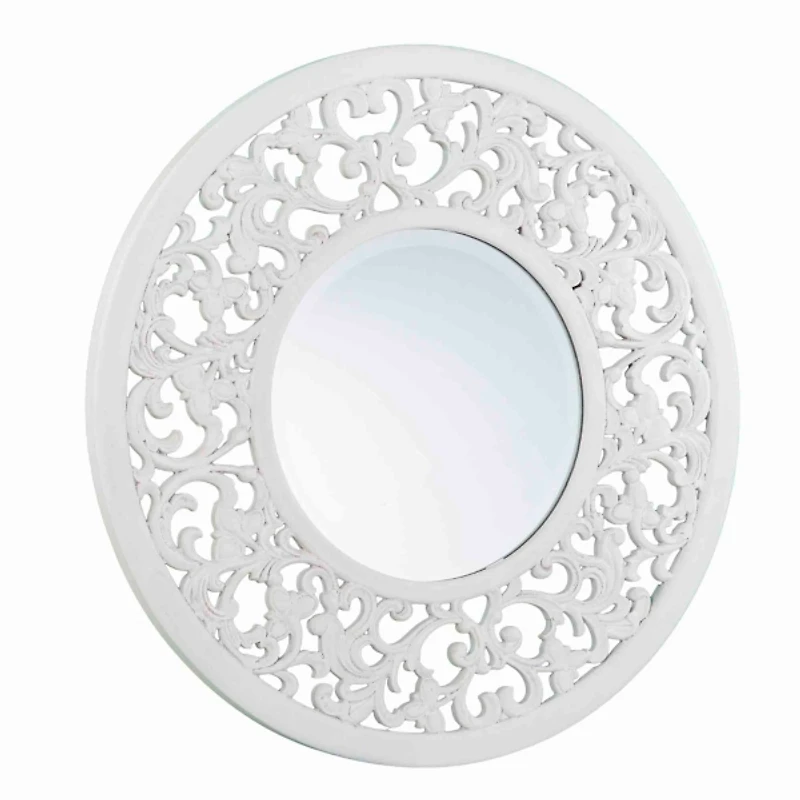 Round White Scroll Lila Wall Mirror