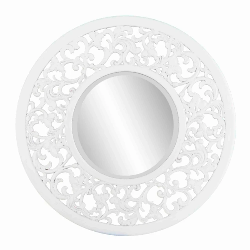 Round White Scroll Lila Wall Mirror