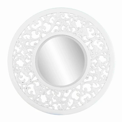 Round White Scroll Lila Wall Mirror