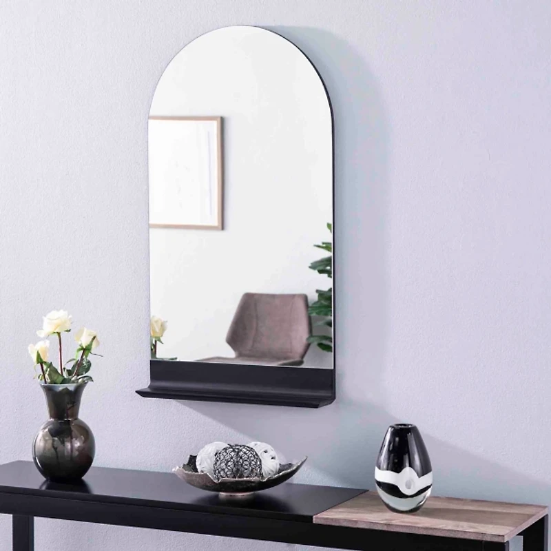 Black Arch Bridget Wall Mirror with Shelf