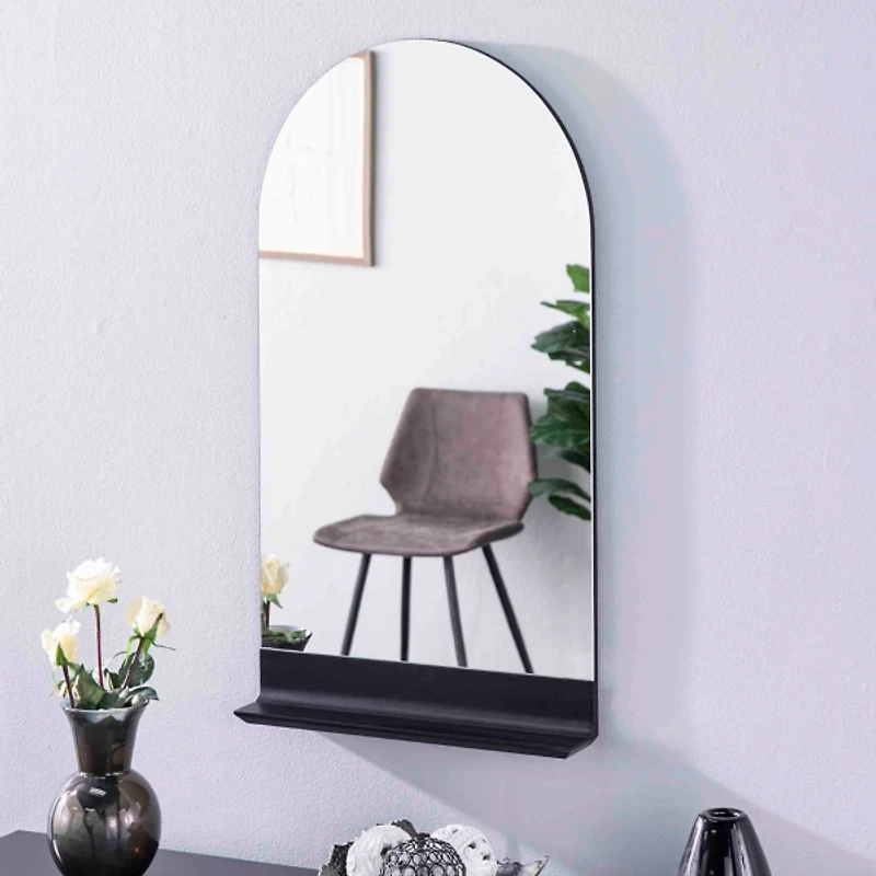 Black Arch Bridget Wall Mirror with Shelf