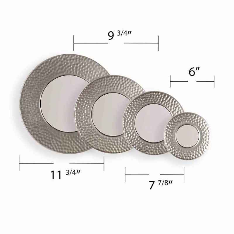 Silver Freda Hammered Iron Wall Mirrors, Set of 4