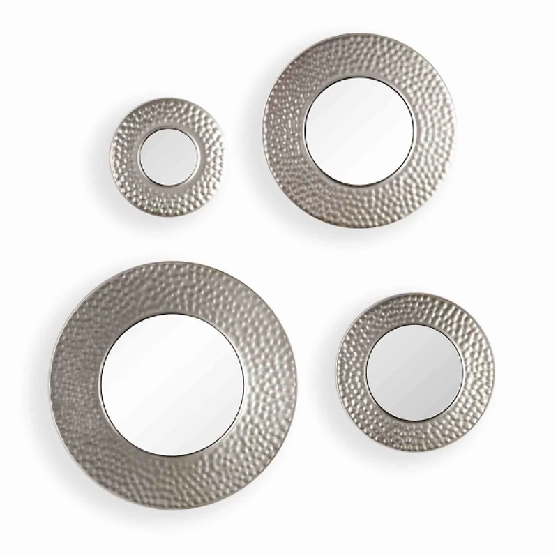 Silver Freda Hammered Iron Wall Mirrors, Set of 4