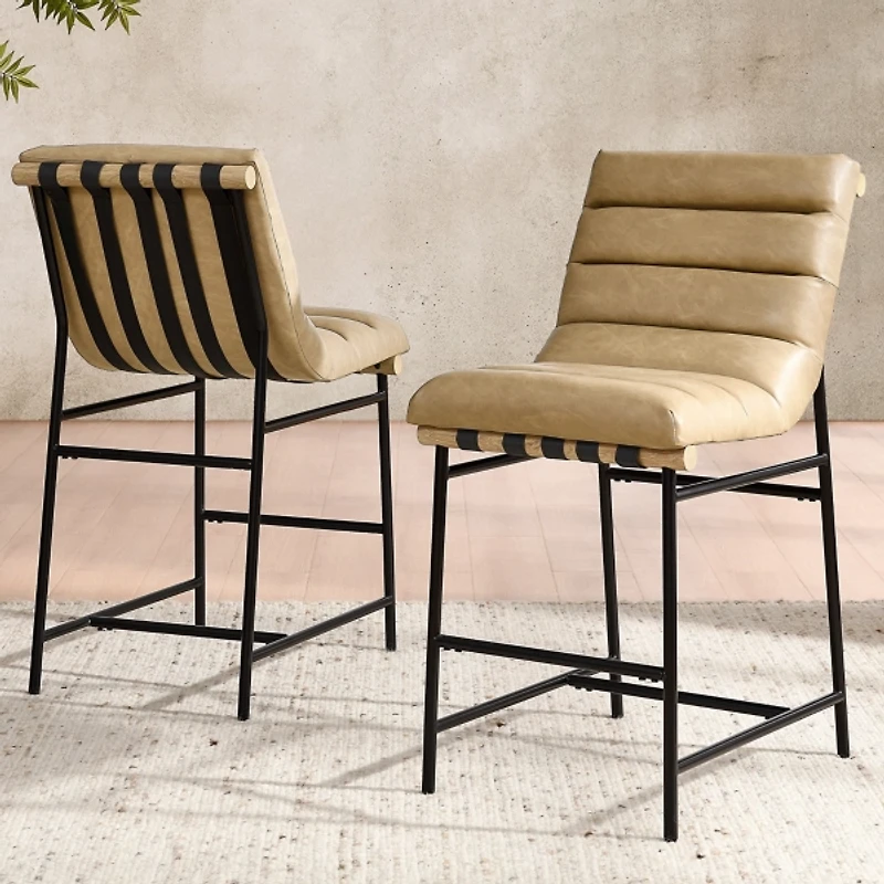 Nicco Sand Faux Leather Counter Stools, Set of 2