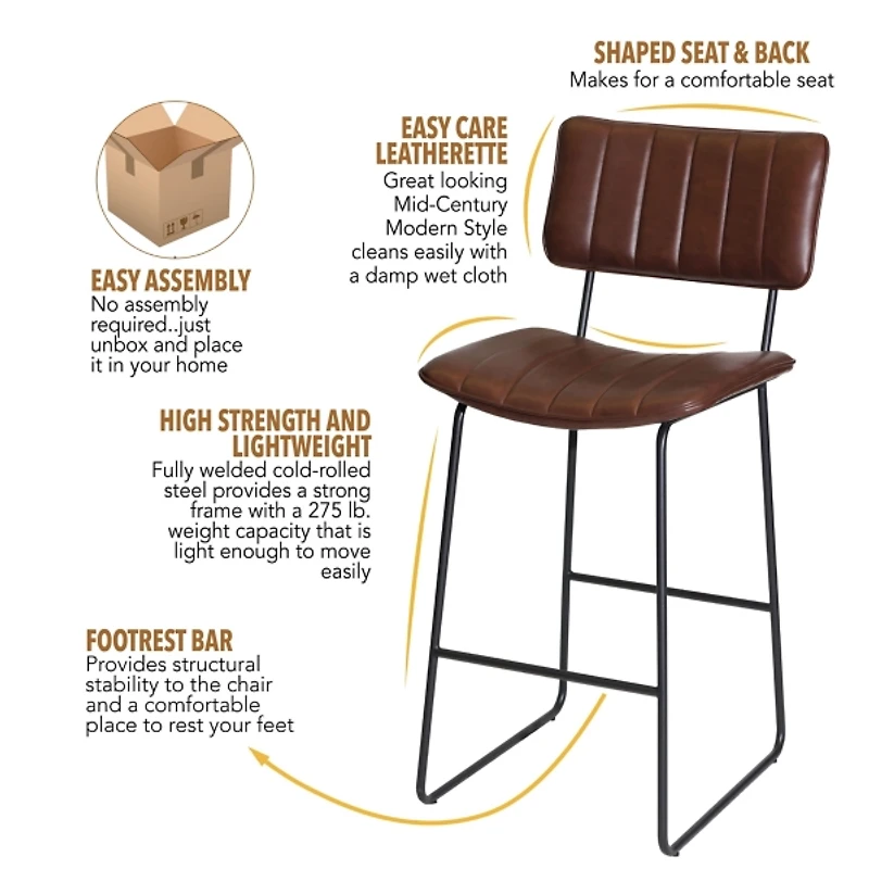 Brown Faux Leather Tribeca Bar Stool