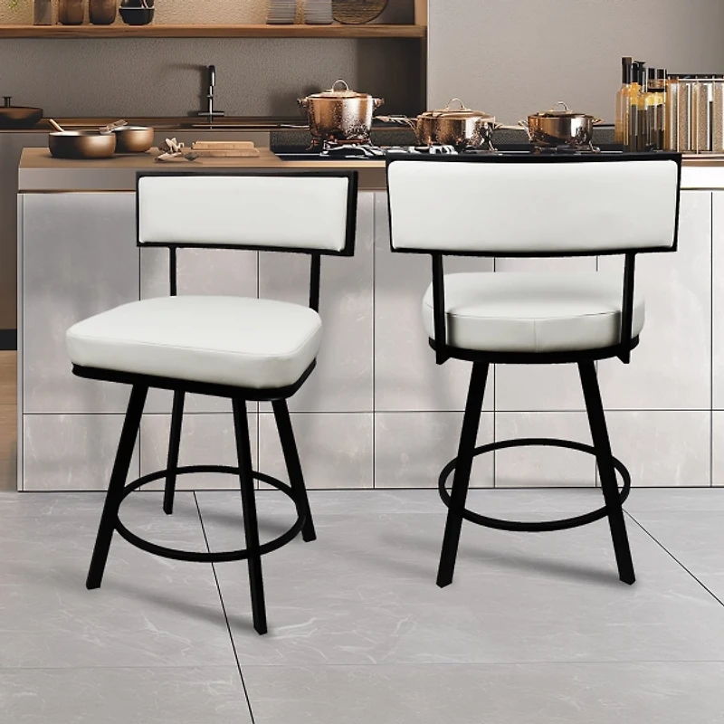 White Faux Leather Zenon Swivel Counter Stool