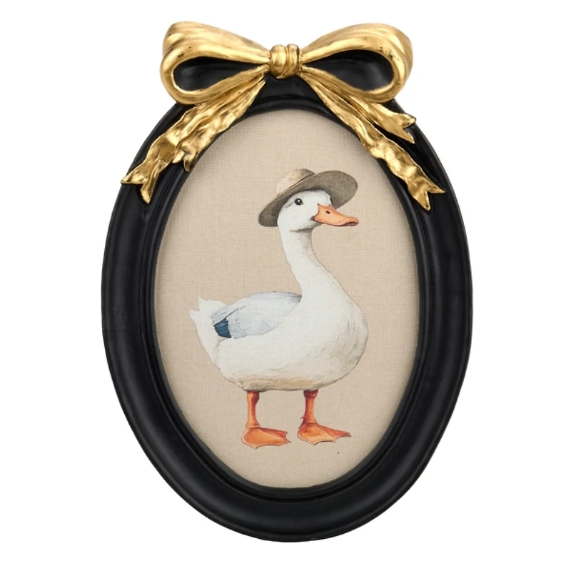 Silly Goose Bow Oval Framed Art Print
