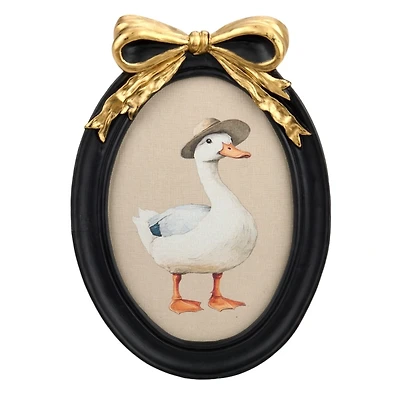 Silly Goose Bow Oval Framed Art Print