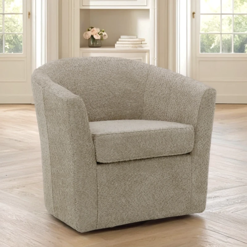Oatmeal Upholstered Swivel Accent Chair