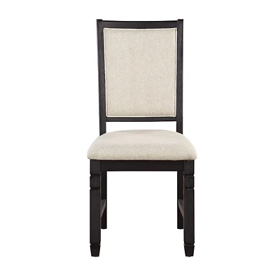 Antique Black Wood Upholstered Dining Chair
