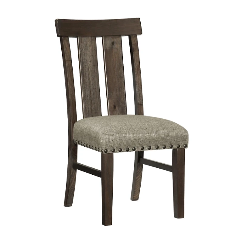 Neutral Wood Upholstered Nailhead Dining Chair