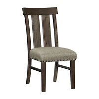 Neutral Wood Upholstered Nailhead Dining Chair