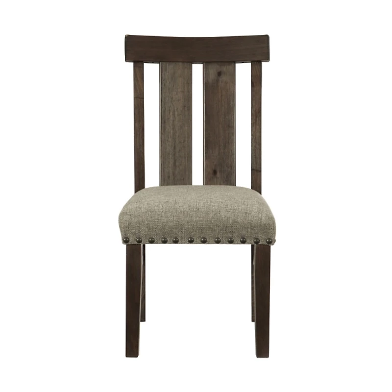 Neutral Wood Upholstered Nailhead Dining Chair