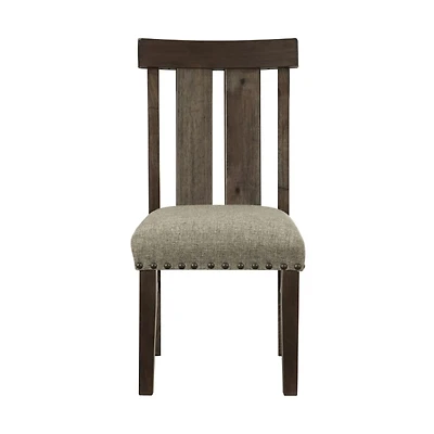 Neutral Wood Upholstered Nailhead Dining Chair