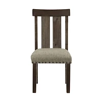 Neutral Wood Upholstered Nailhead Dining Chair
