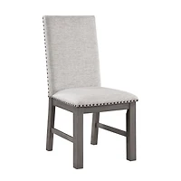 Gray Wood Upholstered Nailhead Dining Chair