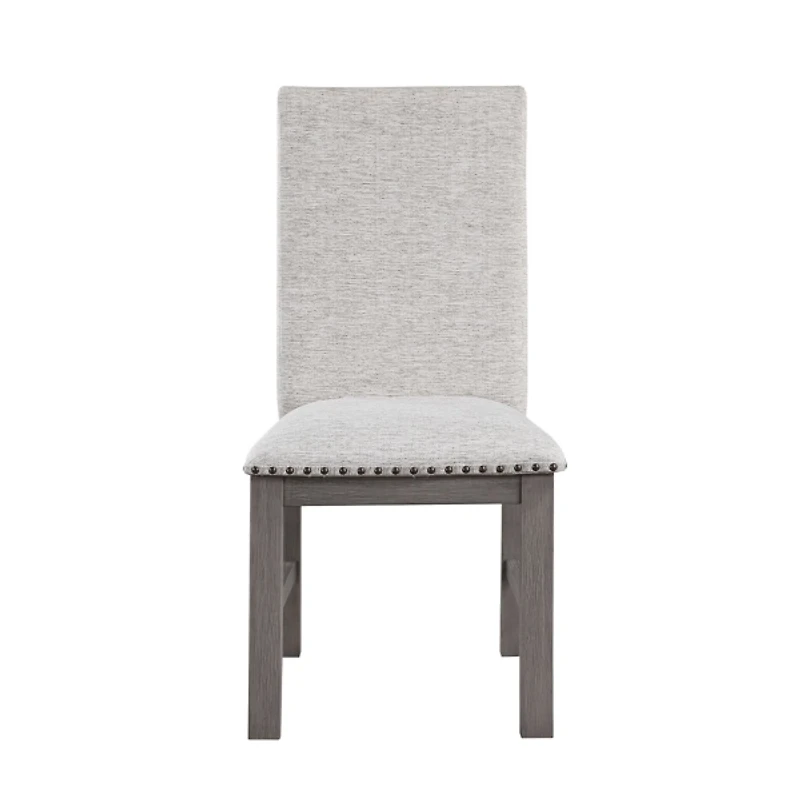 Gray Wood Upholstered Nailhead Dining Chair
