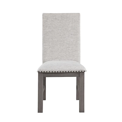 Gray Wood Upholstered Nailhead Dining Chair