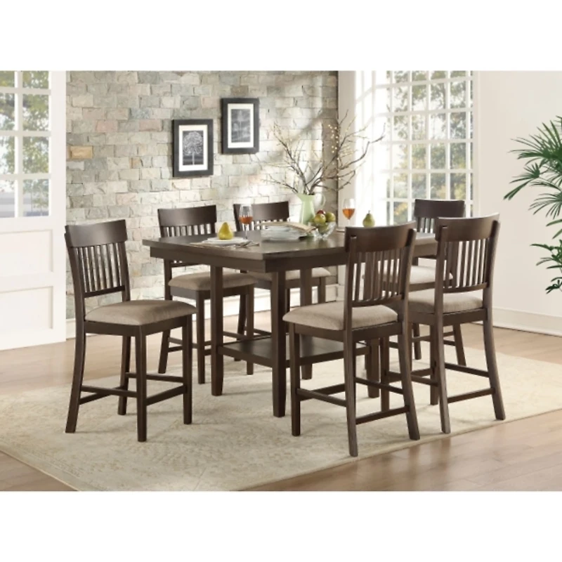 Balin Brown Wood Linen Slat Back Counter Stool