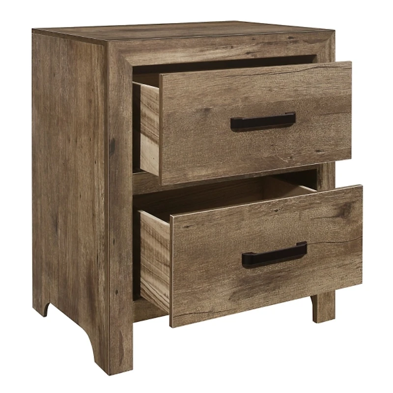 Weathered Pine Wood Planks 2-Drawer Nightstand