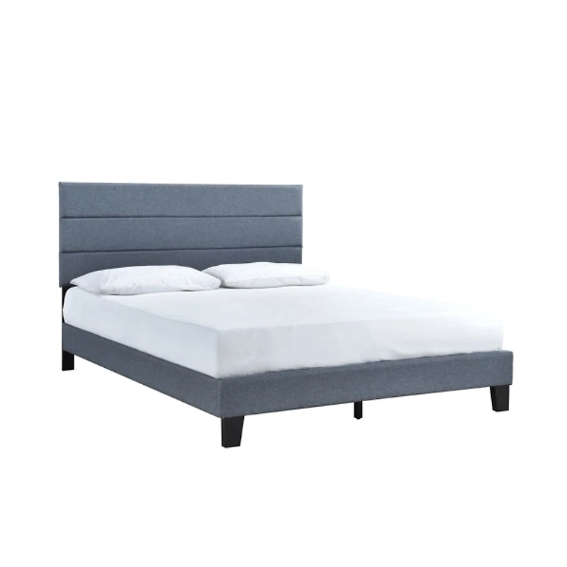 Dark Gray Plush Linen Queen Platform Bed
