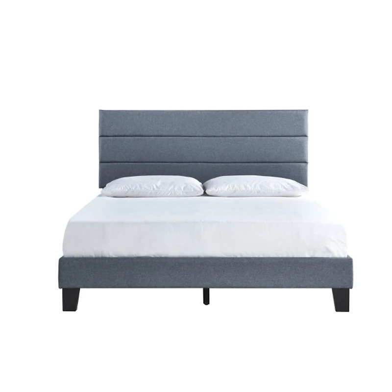 Dark Gray Plush Linen Queen Platform Bed