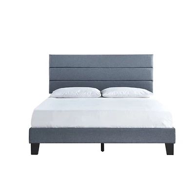 Dark Gray Plush Linen Queen Platform Bed